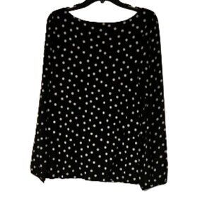 Loft Black & White Polka Dot Blouse w/Sheer Sleeves - Medium